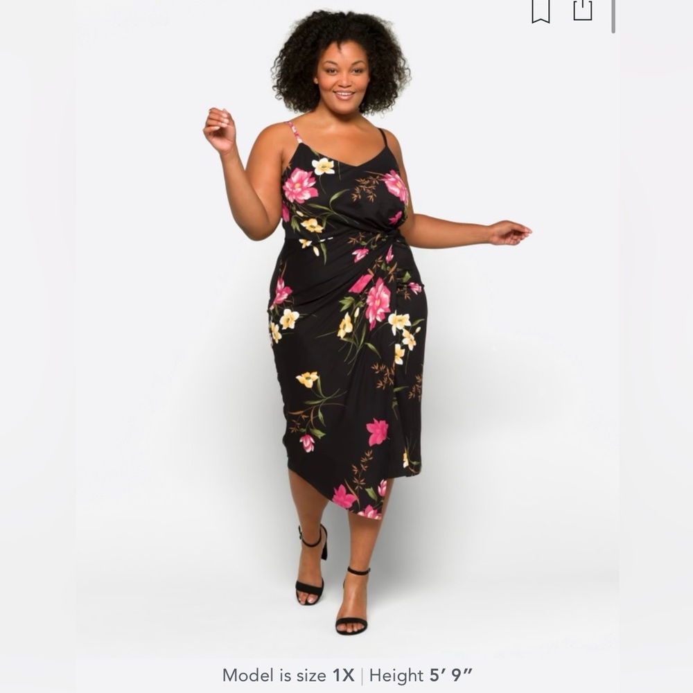 Nine Britton Vivienne Knit Fitted Black Floral Midi Dress, size 3X